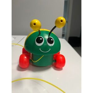 Vintage 1982 Fisher Price Buzzy Bee Pull Toy 695 Green Yellow Red USA Made